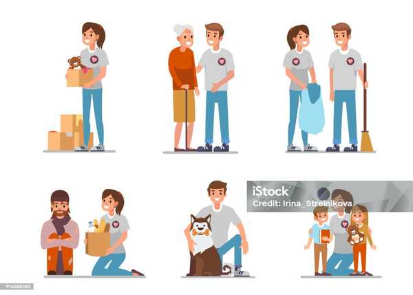 Clipart helfen (Einkaufen, Spenden, Müll sammeln, Gassi gehen)