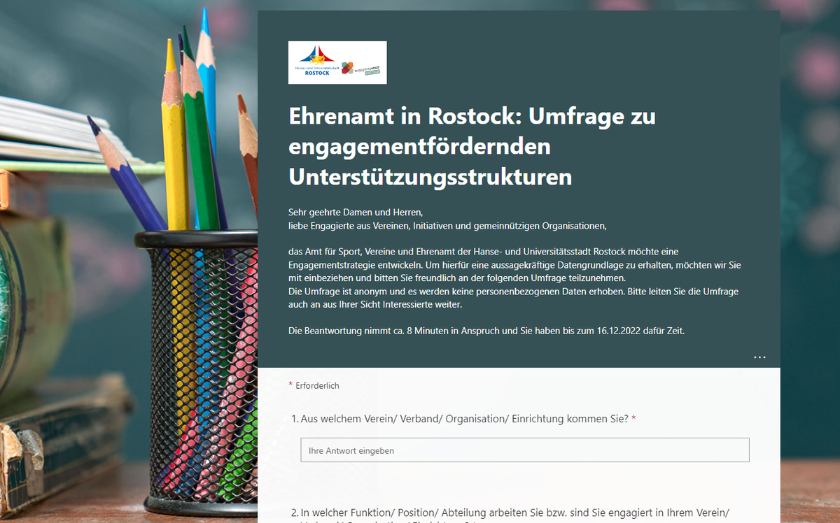Umfrage zum bürgerschaftlichen Engagement in Rostock