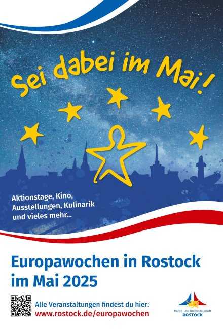Plakat Europawochen in Rostock im Mai 2025